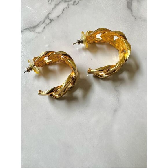 Gold tone braided link hoop earrings - Picture 1 of 9
